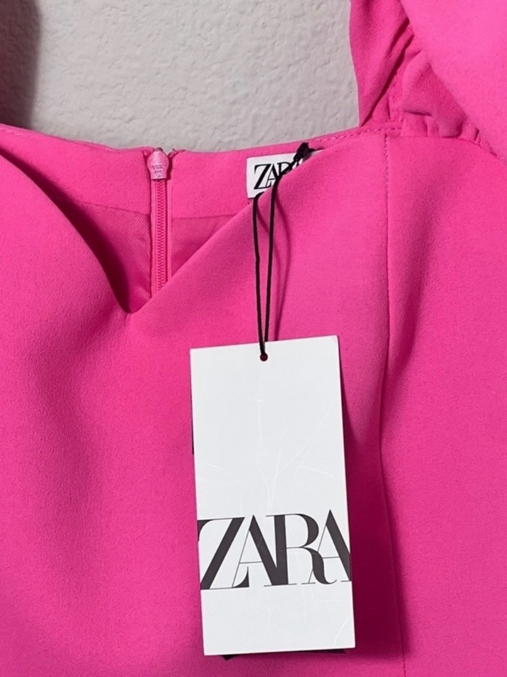 Zara Hot Pink Puff Sleeve Mini Dress Sweetheart Neckline Barbiecore Size L NWT - Picture 12 of 16